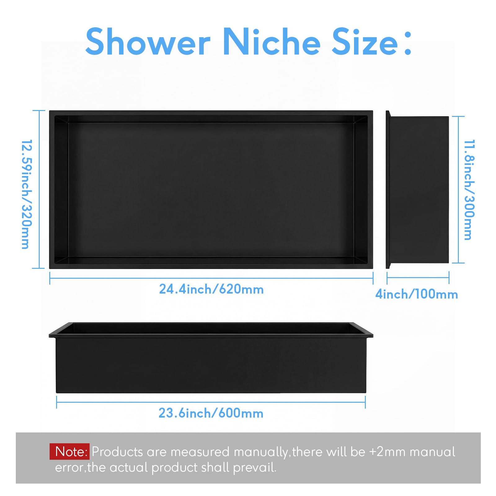 Duschnische,Wandnische Dusche Edelstahl mit LED-Beleuchtung,Duschnische Unterputz,Eingelassene Wandnische,Wasserdichtes wandnische 60x30x10cm (Schwarz)