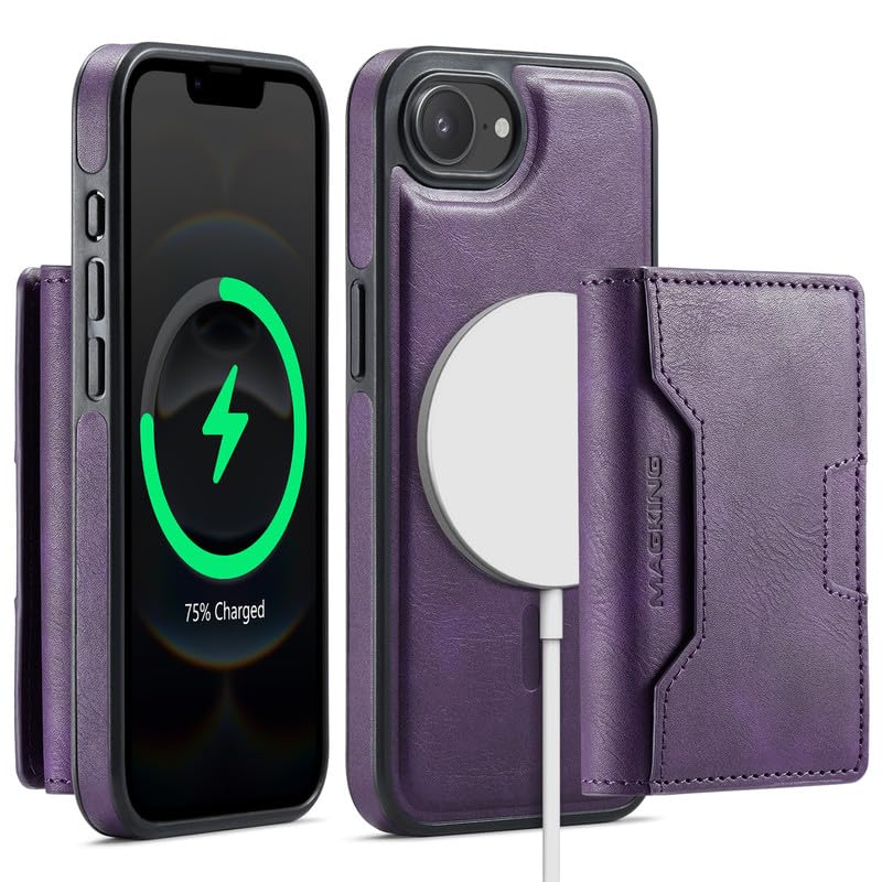Funda cartera iPhone 16E evita clonación de tarjetas con módulo imán lila