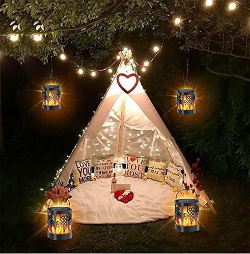 Miniatura 5 de Luces solares de llama parpadeante de metal, linterna solar colgante al aire libre, iluminación de alta resistencia, funciona con energía solar,