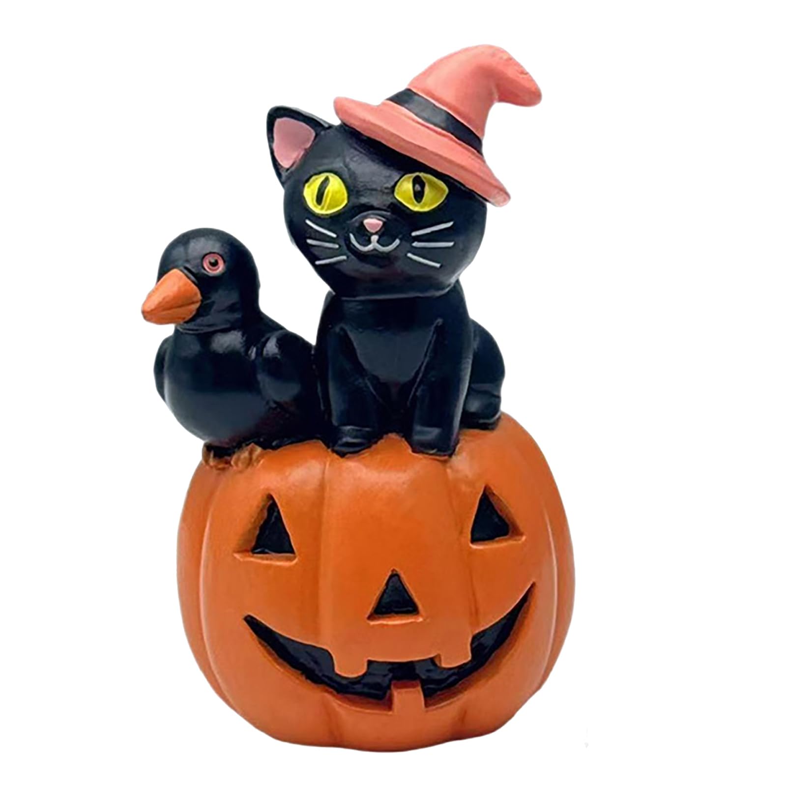 ZhzeYun Halloween Cat Pumpkin Figurine, Resin Witch Hat Decor for Home