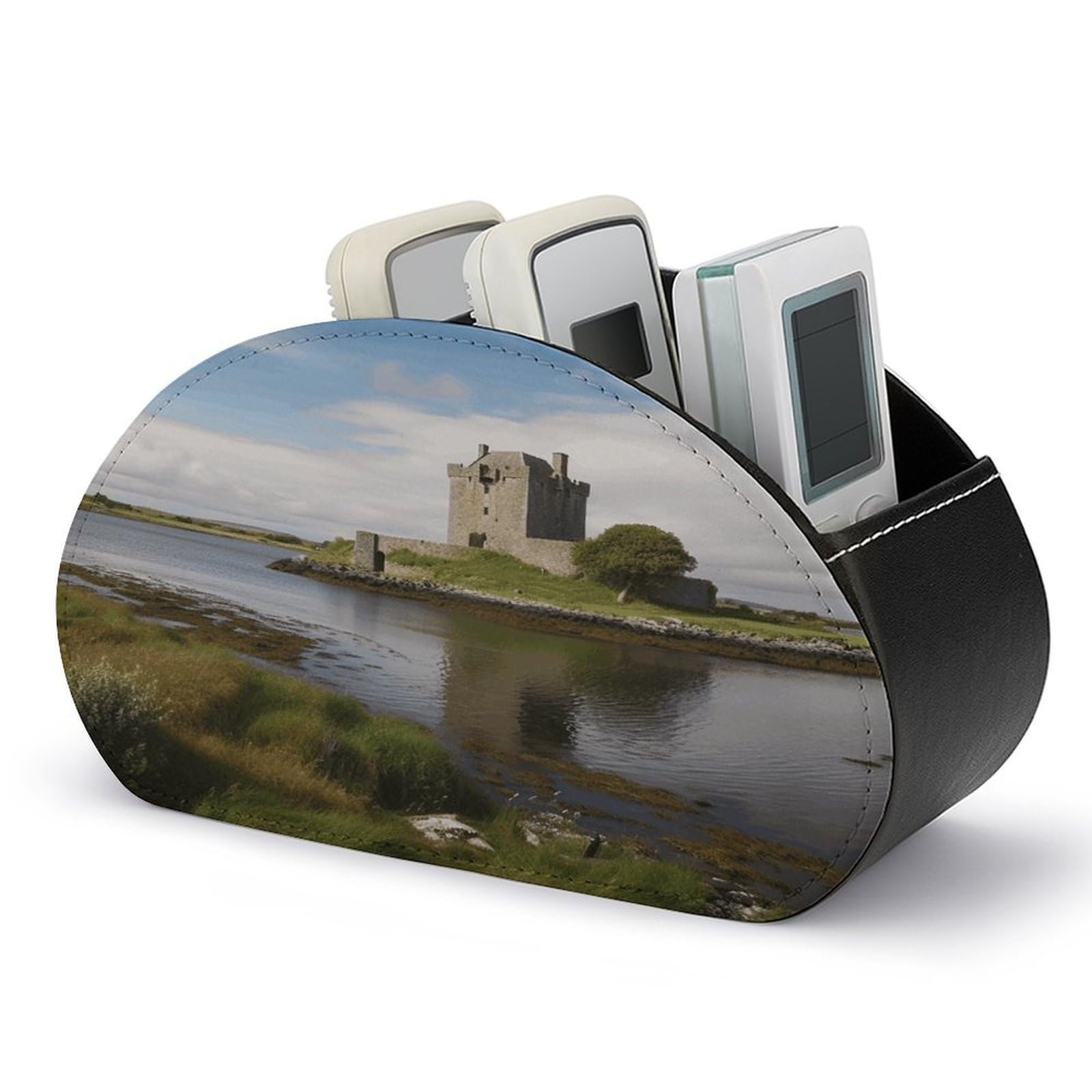 FodPand View of The Dunguaire Castle Remote Control Holders PU Leather Remote Caddy Desktop Organizer with 5 Compartments TV Remote Holder Box Tray for Bedside Table Office Desk Accessories&Gift