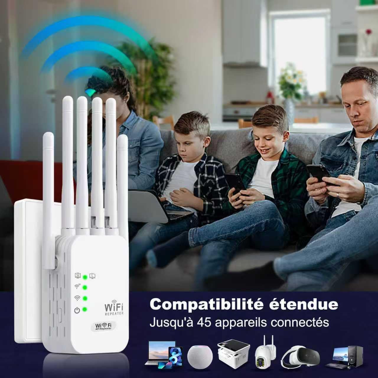 2026 Repetidor WiFi, Potente Amplificador De Señal WiFi Remoto, WiFi Repeater con 6 Antenas, Amplificador señal WiFi, 2 Puertos LAN, Puerto Ethernet, Compatible con Todos los routers WiFi