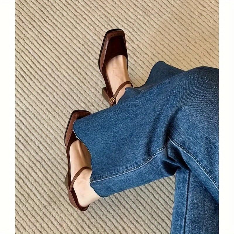Retro Mary Jane High Heels - Elegant design with square toe and thick heel, breathable women's sandals3