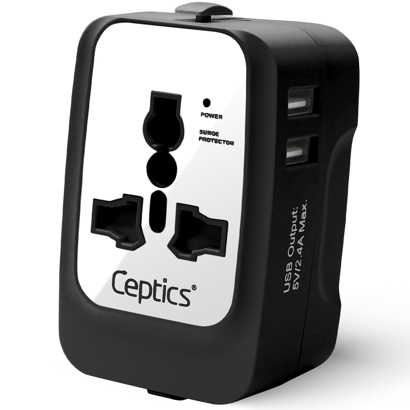 Ceptics Universal Travel Adapter, Dual USB (2.4A) with 15W Output, International Adapter Compatible for use in 150 Countries, Type A, C, G, I Output, CE & RoHS Certified – White/Black (2 Pack)-image-44