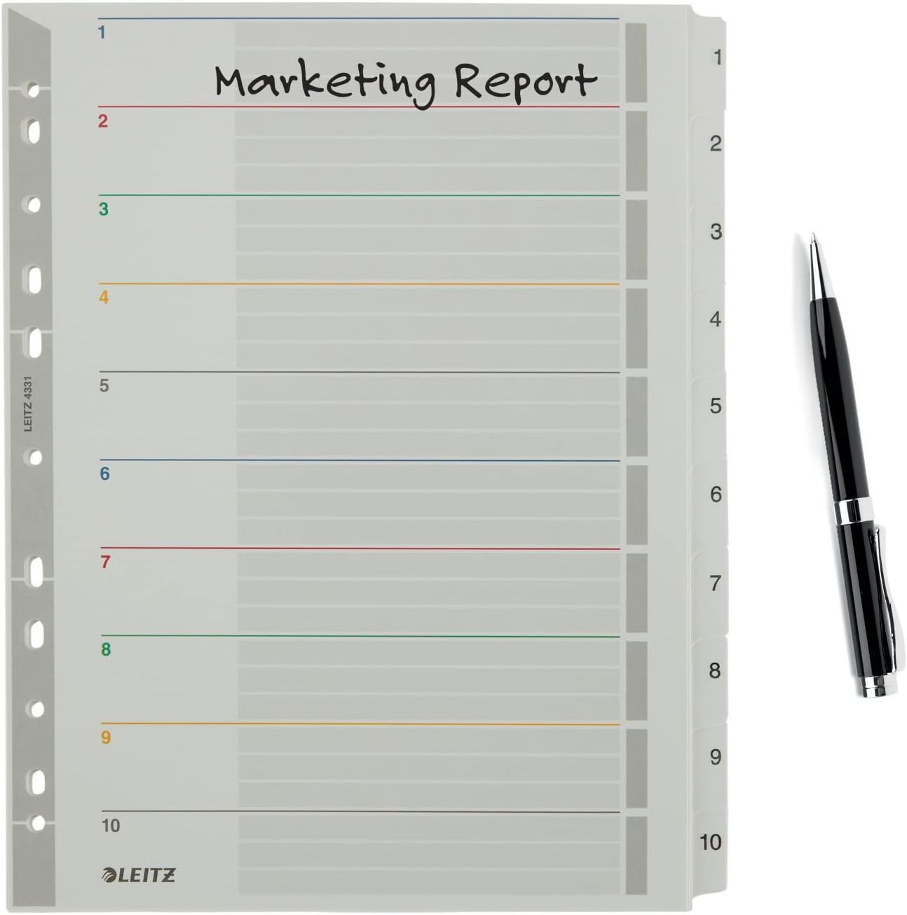Leitz A4 1-10 Re-Writable Index, Heavy Duty Cardboard with Mylar Tabs, Extra Wide, Grey