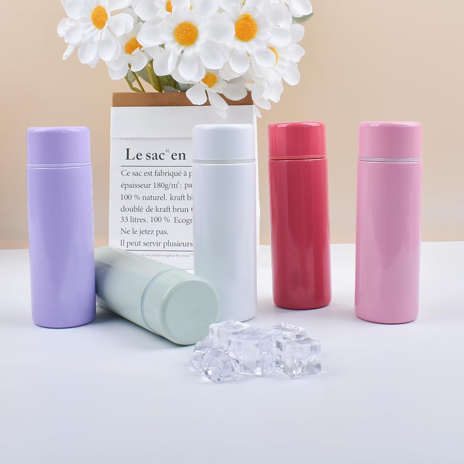 Small Water Bottle 4.4 Fl. Oz Mini Thermos Bottle Portable Water Bottles Cute Vacuum Insulated Leak Proof Water Flask Keeps Drink Cold and Hot for Women Coffee Tea Bag Bottles - Image 2