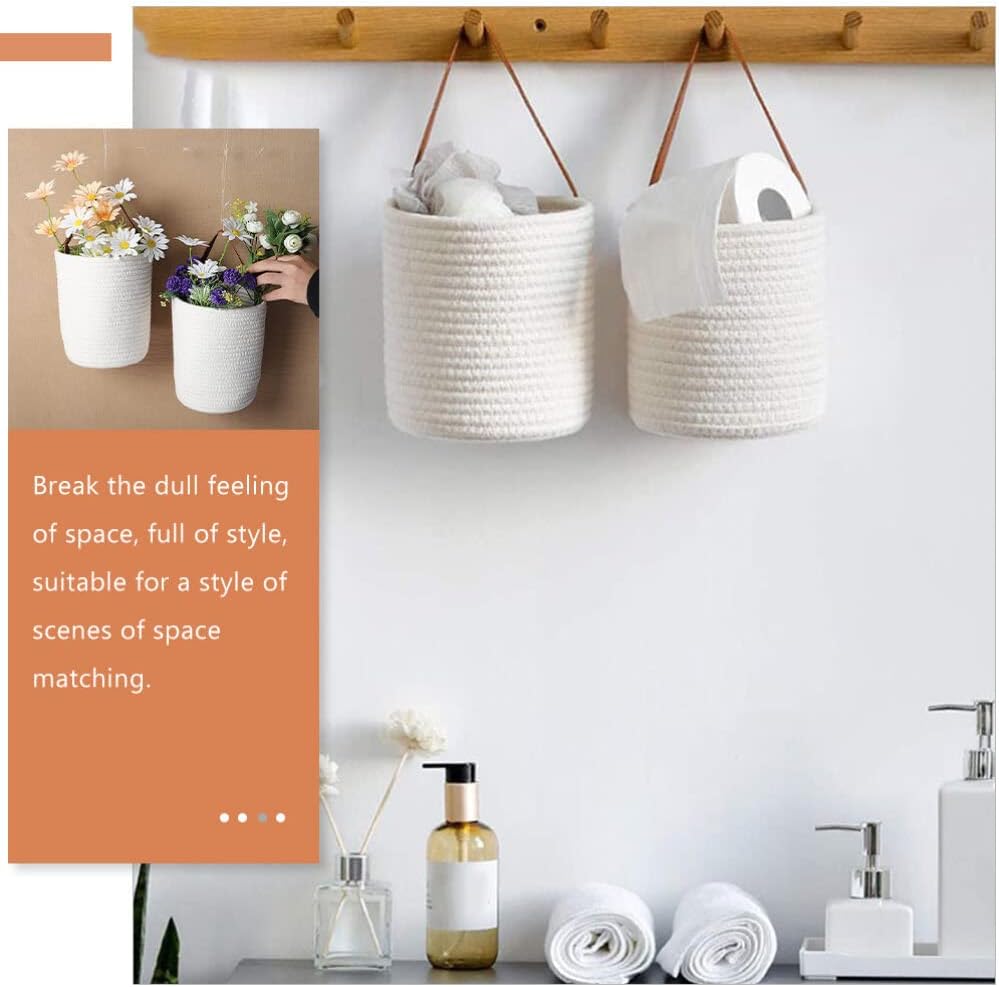 Gatuida Small Cotton Cloth Storage Basket with Leather Handle 11.7" Organizer for Home Office Bathroom Bedroom Versatile Small Storage Basket for Cosmetics Toiletries Kitchen Supplies