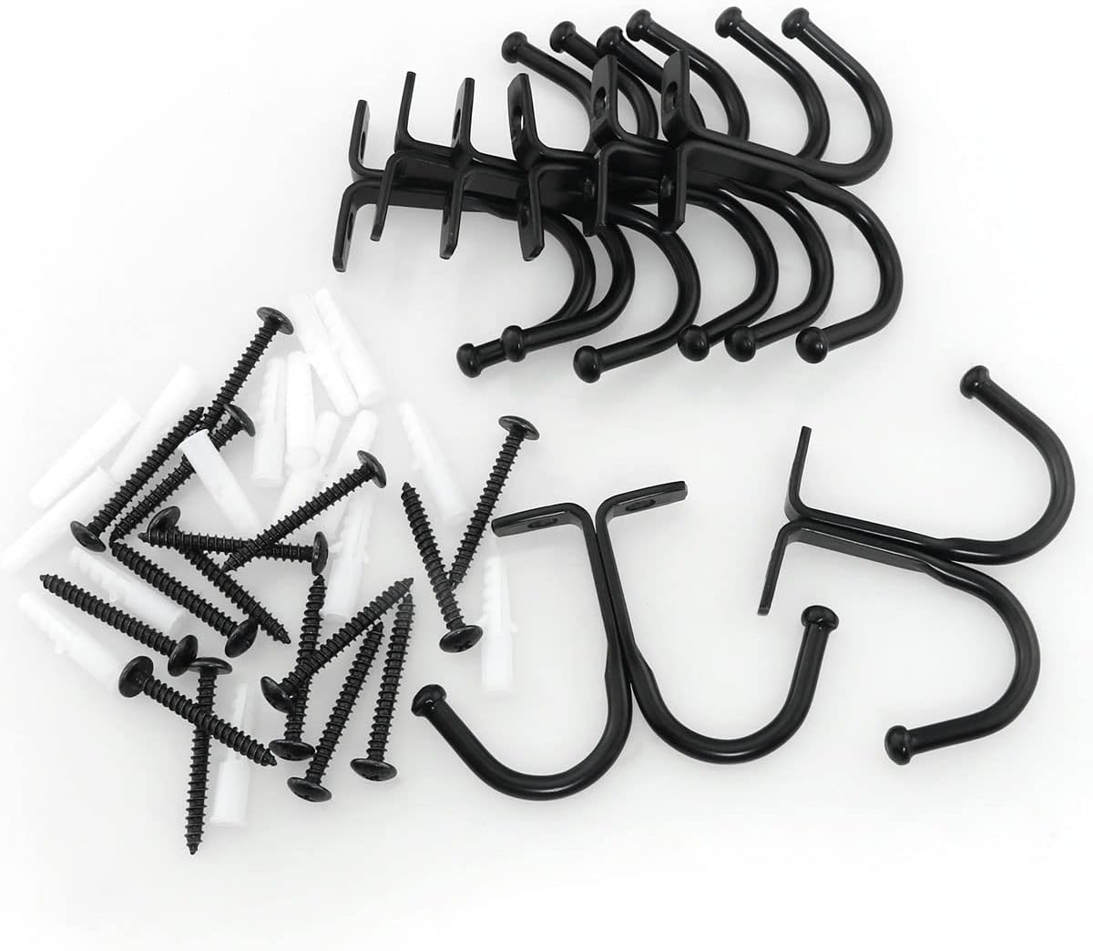 8PCS Double Prong Ceiling Hook with Screws, Under Shelf Coat Hooks Bathroom Towel Bedroom Robe Hook for Closet Top Bathroom Kitchen Cabinet Garage Baseball Cap, Coat, Clothes and Jewelry