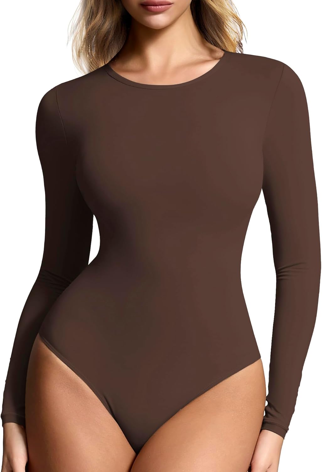 Women’s Crew Neck Long Sleeve Bodysuits - Double lined Body Suit T Shirts Basic | Top Fall Winter Outfit