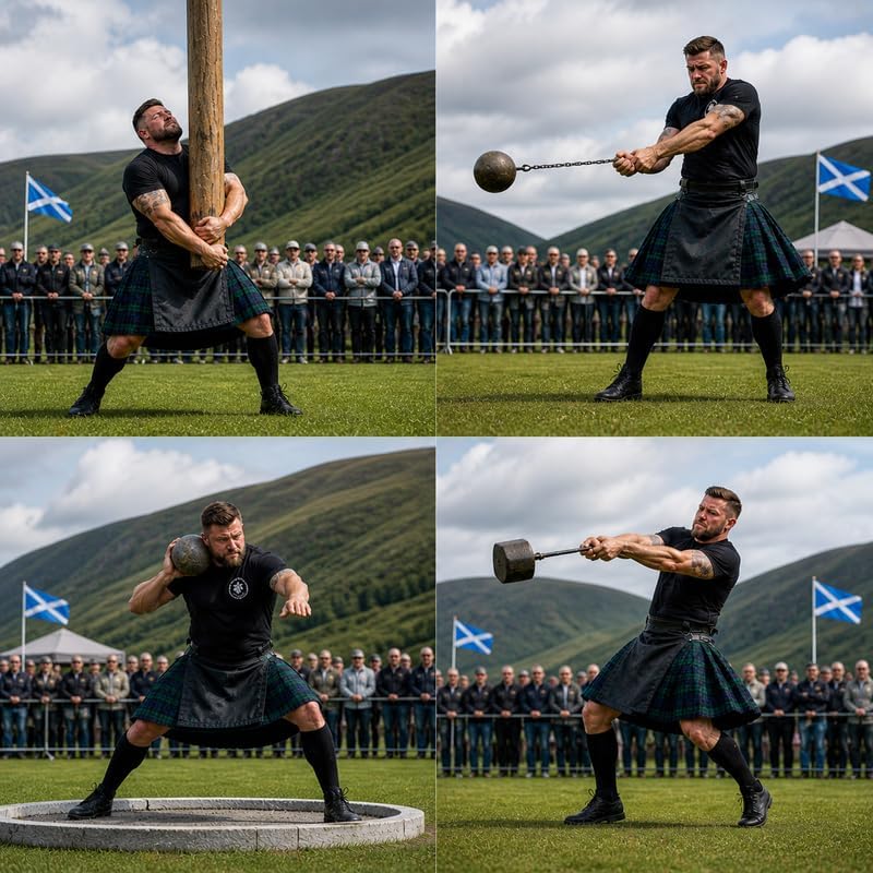 Scottish Kilt For Men - Hybrid Mens Kilt with Black Cotton and Acrylic Wool Tartan Pleats, Sizes 30-70 Including Plus Sizes