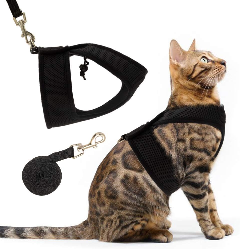 PUPTECK X-Figure Cat Harness with Leash - Adjustable Neck Escape Proof Mesh Walking Jacket for Kitties,Puppies,Medium