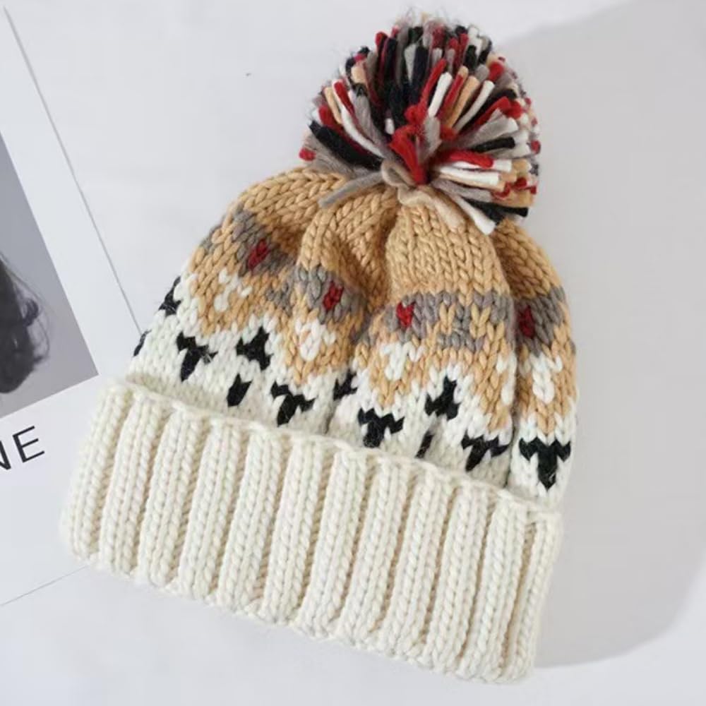Czapki dla kobiet zimowa dzianinowa czapka beanie z pomponem vintage ciepła czapka dla kobiet miękka elastyczna czapka narciarska