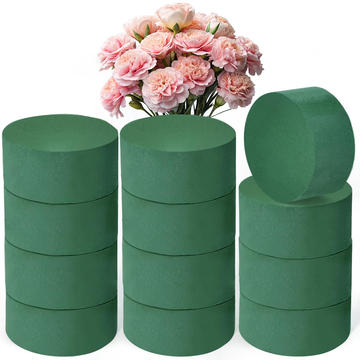 UHETLET 12 Stück Steckschaum für Blumen rund blumensteckschaum 8 x 4 cm Blumenschaum Steckmasse Steckmoos zum Basteln Kunstblumen Zylinder Blumen Schaumstoff runde für Hochzeit Familie Frischblumen