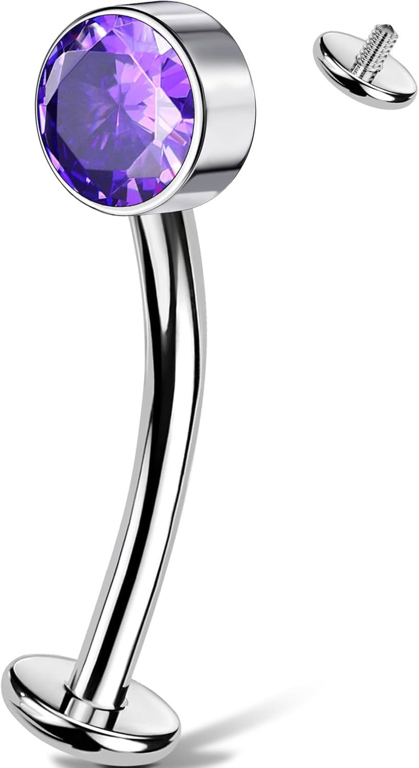 OUFER Titanium Belly Button Rings, 14G Floating Navel Piercing Jewelry, Purple/Blue/Pink/Clear CZ Internal Thread Belly Rings For Women Men, Silver Belly Piercing Jewelry