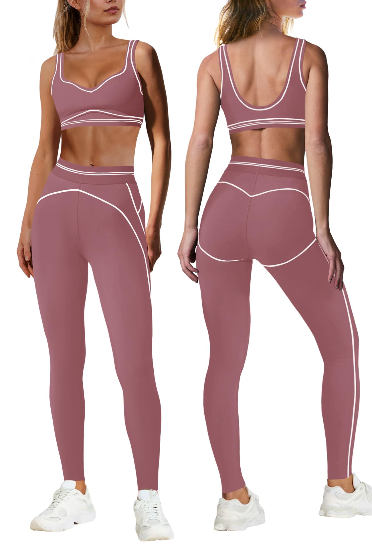 Nirovien Womens 2 Piece Workout Sets Athletic Yoga Sets Pilates Gym Outfits Butt Lifting Leggings and Sports Bra