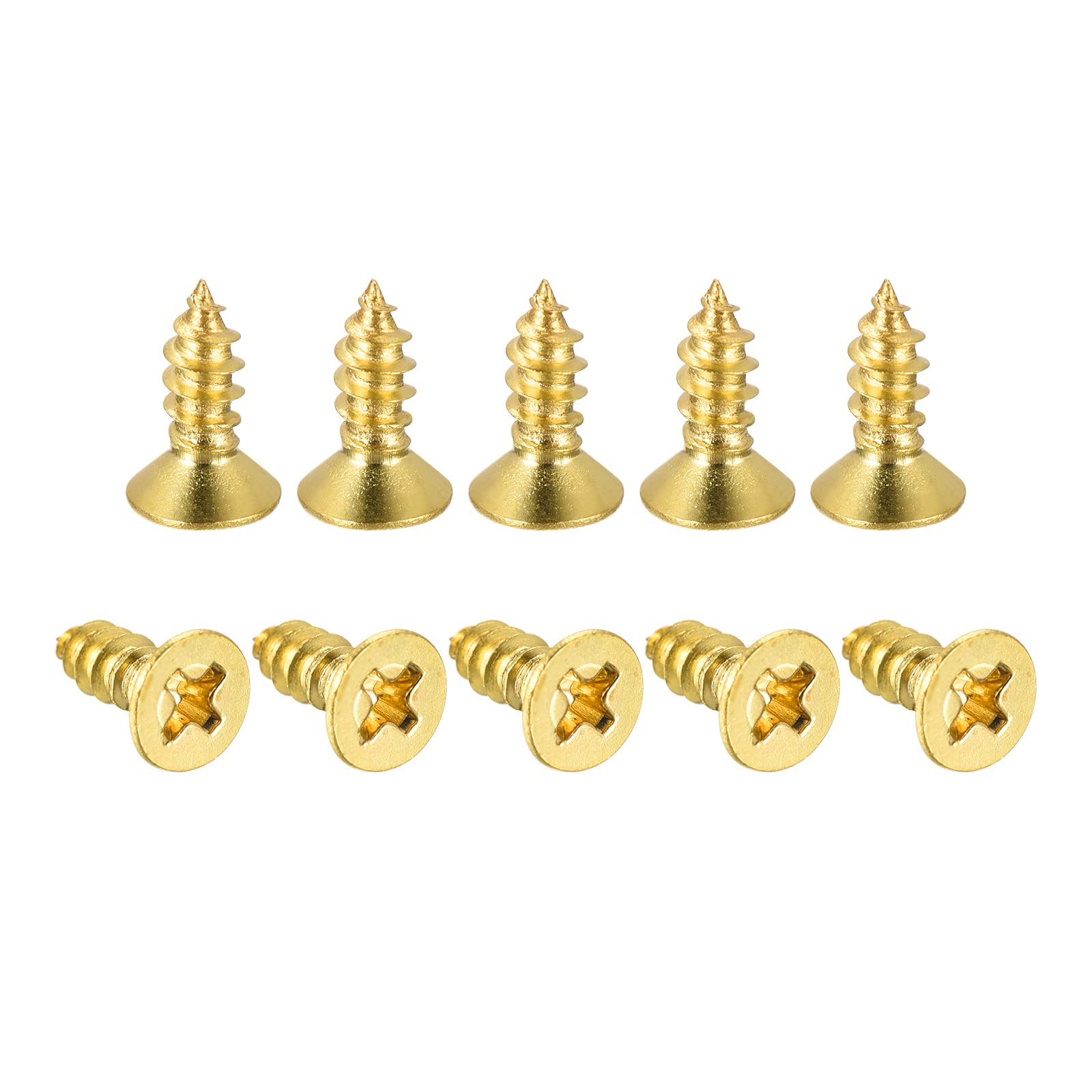 TA-VIGOR M4 Small Phillips Brass Wood Screws 12mm, Cross Flat Head Gold Plated Self Tapping Screw for Wood, Dollhouse, Jewelry Box, Guitar & Miniature Furniture 150pc