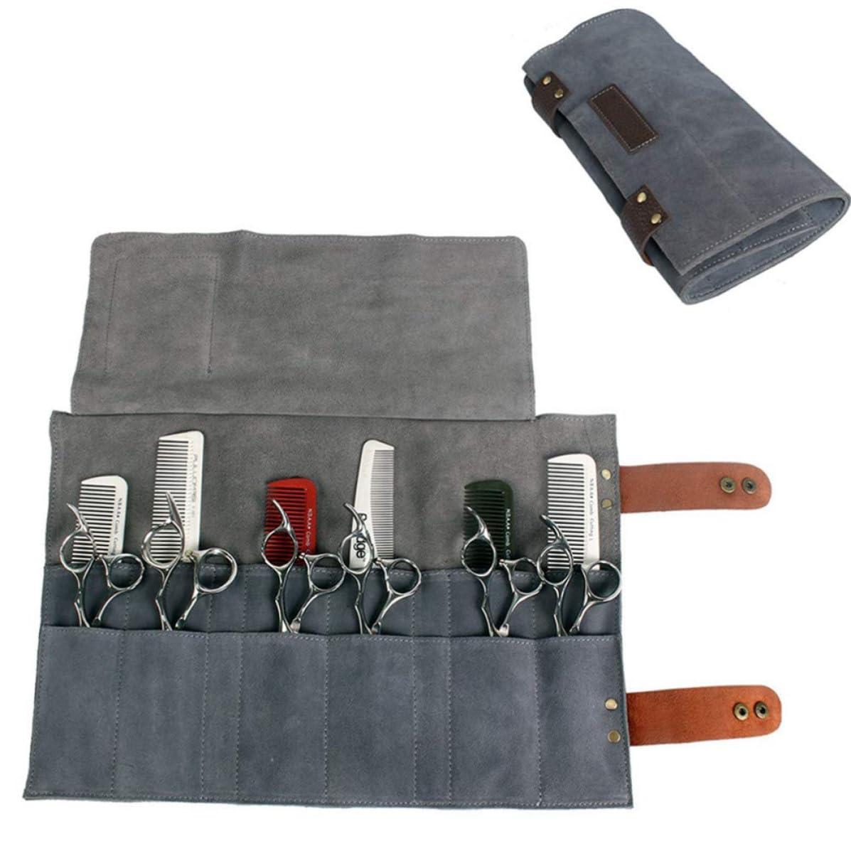 Bolsa para Tijeras de Peluquería 12 Compartimentos, Cuero