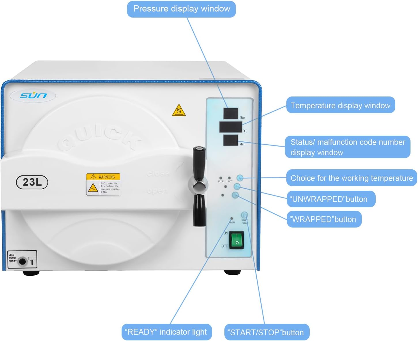 Blue Class N Oral Autoclave Disinfector Full-Automatic 18L/23L High Pressure High Pressure Temperature Steam Digital Display Vacuum Stainless Steel Liner (23L)