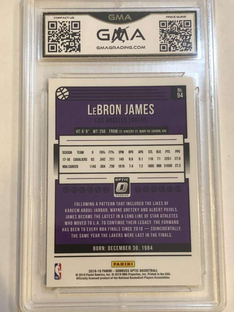 2018-19 Donruss Optic Basketball #94 Lebron James Los Angeles Lakers GMA 10 Panini Trading Card (Serial Number May Vary)