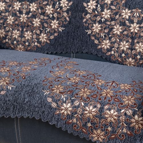 Image of Premium Chenille Woven Anti-Slip 3 Seater + 2 Seater Sofa Cover | L-Shape Sofa Seat Protector for Living Room | Durable & Stylish Slipcover - Grey Phoolkari