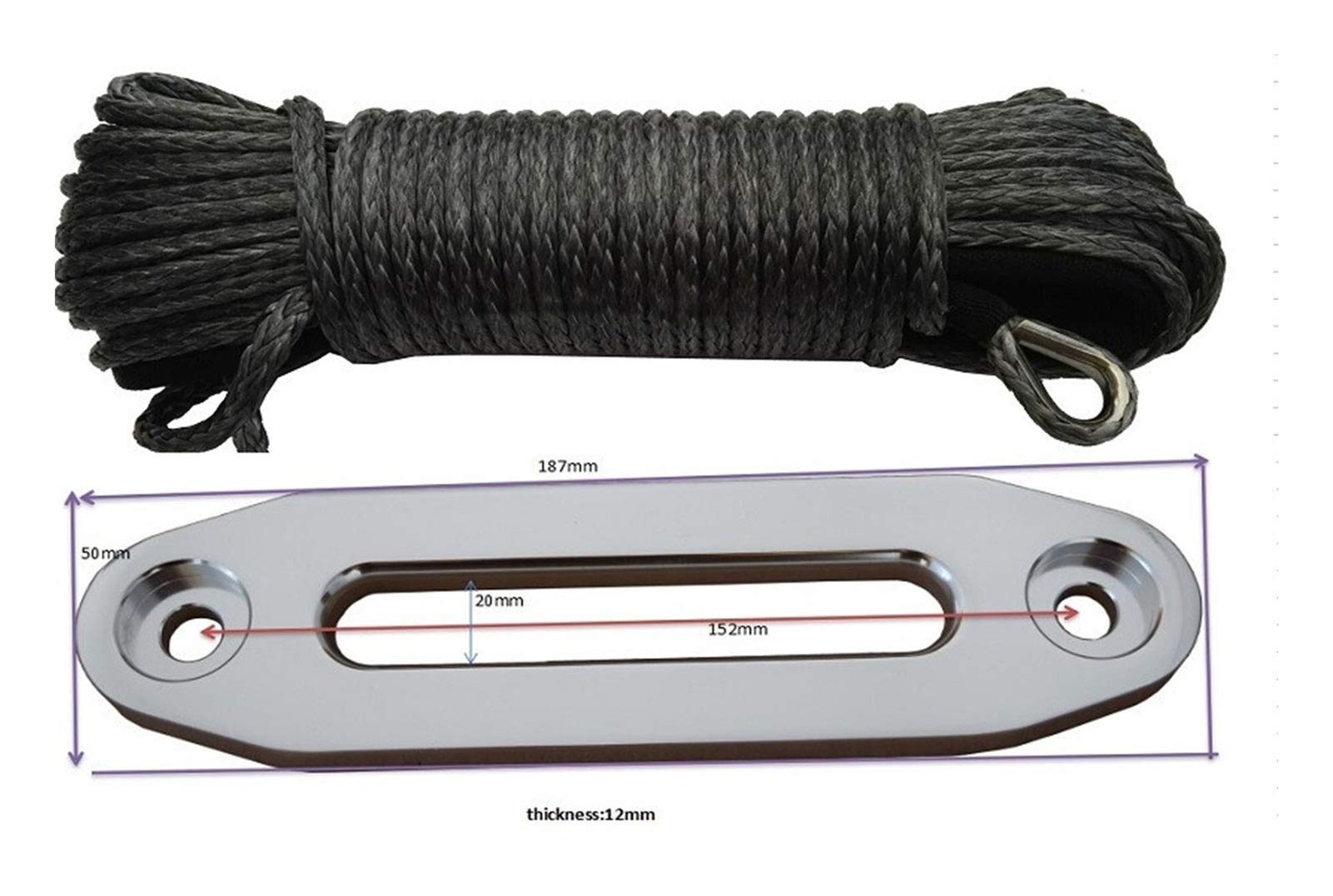 Zestaw lin syntetycznych do wyciągarek Gray 6mm * 30m linia wyciągarka ATV z 4500lbs aluminium Hawse Fairlead, syntetyczny kabel linowy wciągarki, linia wyciągarka ATV