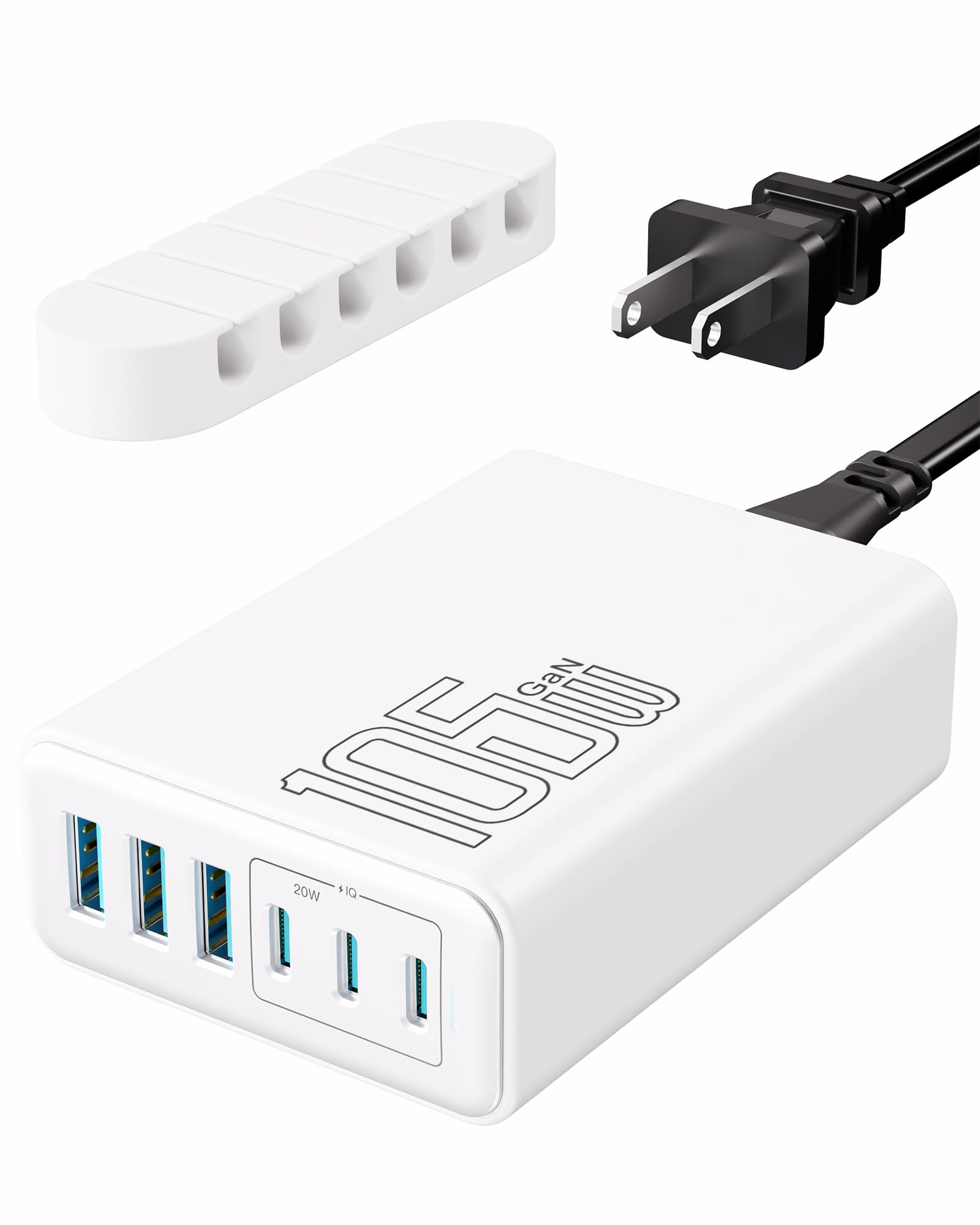 105W USB C Fast Charger 6-Port Desktop GaN USB Charging Station Hub USB C Charger Block Wall Charger