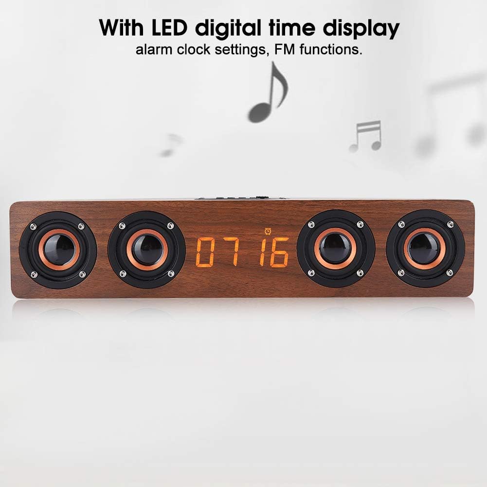 PUSOKEI LED Clock Display Bluetooth Speaker, Long LED Digital Time Display Wooden Strip Bluetooth Bass Speaker Support FM Function/3.5mm Audio Input/TF Card/Alarm Setting - Image 4