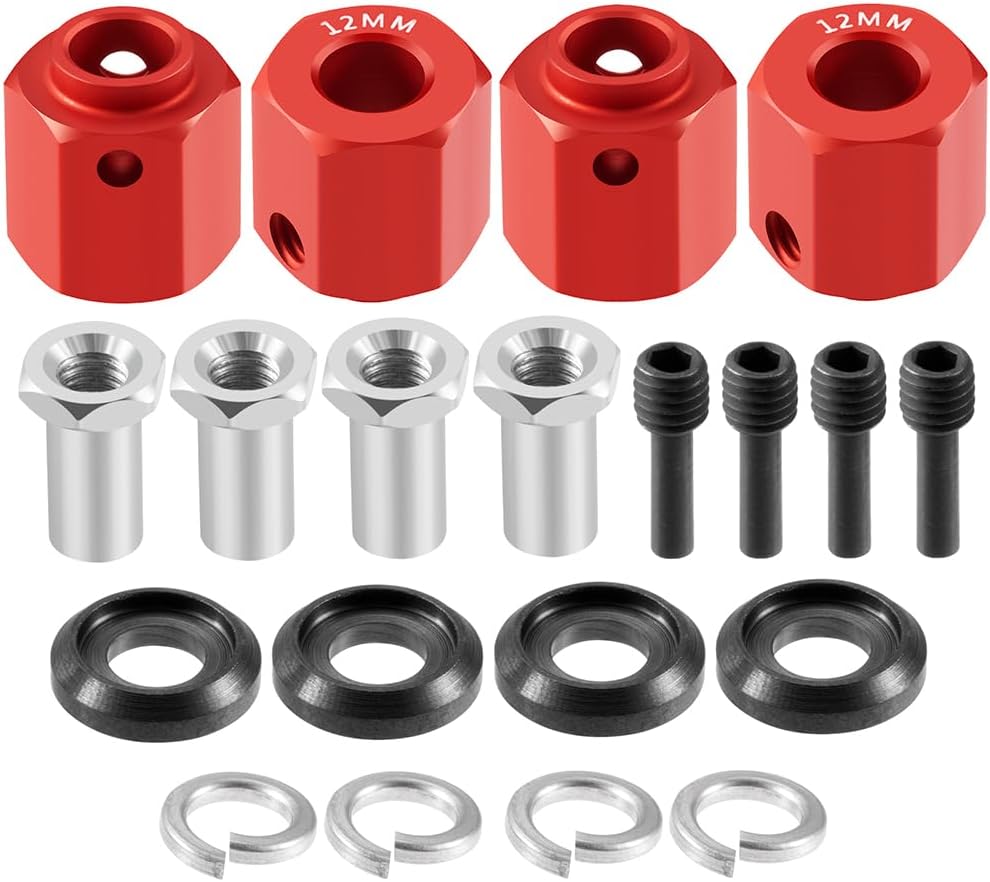 RCLIONS 12mm Hex Wheel Hubs for Trx4 1/10 RC Model Crawler Car (Red)