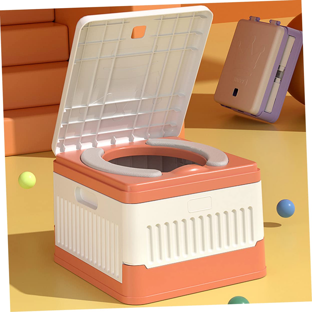 SUPVOX Portable Boys and Girls Potty Training Toilet Folding Camping Portable Toilet Seat for Toddlers Travel Potty Covered Makeup Organizer