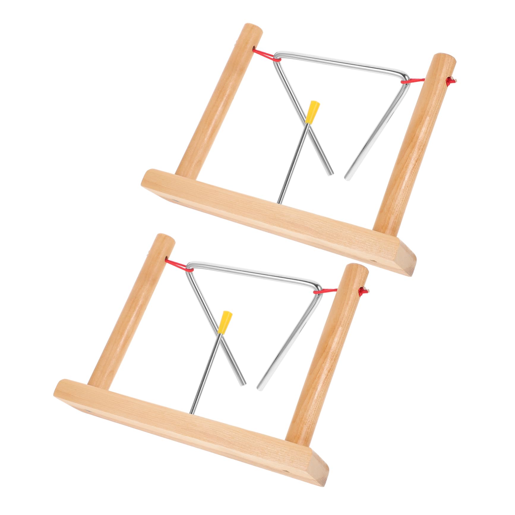 YARNOW 2 Set Strumenti Musicali Triangolo Metallo con Striker e Supporti Legno Strumento Percussione per Facile Pratico per Sviluppare Interesse Musicale