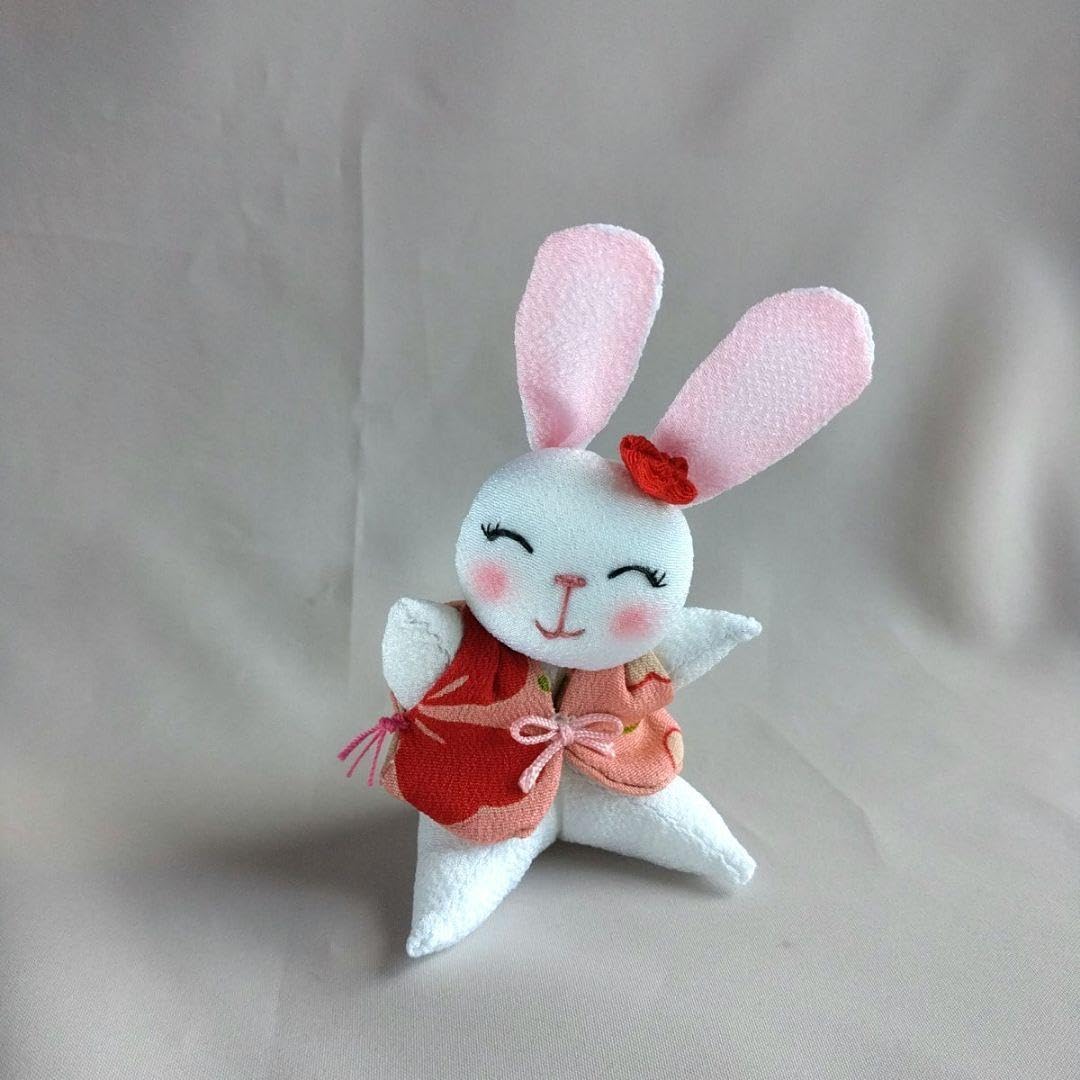 Amazon.co.jp: ちりめん細工うさぎの姉妹とハスの花置物 ちりめん細工 