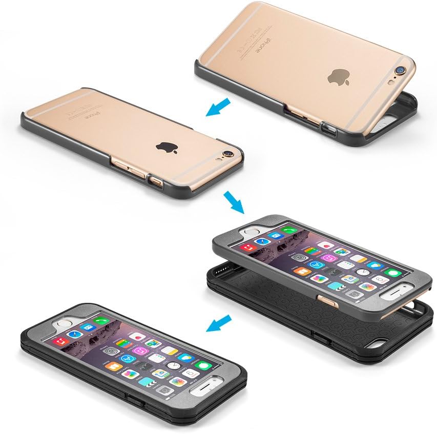 Anker iPhone 6s Case, Ultra Protective Case with Built-in Clear Screen Protector for iPhone 6 / iPhone 6s (4.7 inch), Dust Proof Design (Black/Grey)