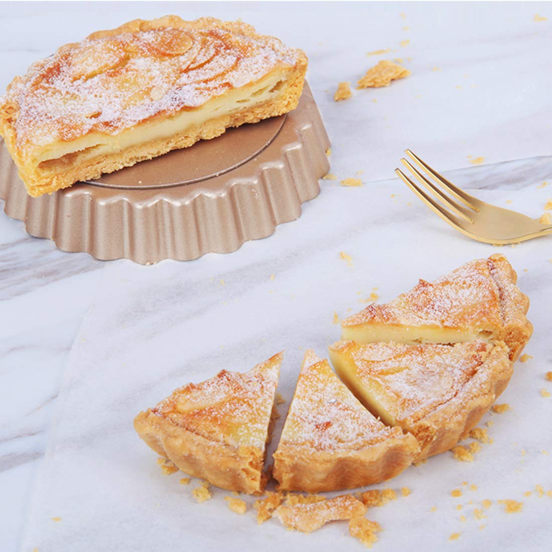 CANDeal Lot de 6 Rond Mini-moules à Tarte/Flan à Base Amovible et Billes de Cuisson en céramique 500 g