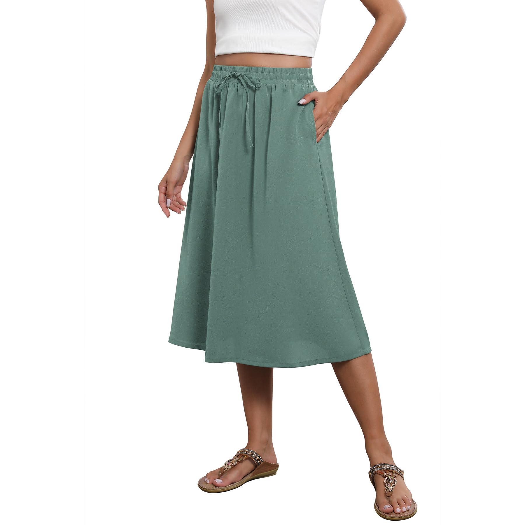 Witsmile Flowy Skirt Elastic High Waist A-Line Skirt with Pockets Bohemia Cover-up for Women 2026 Trendy(S-2XL)