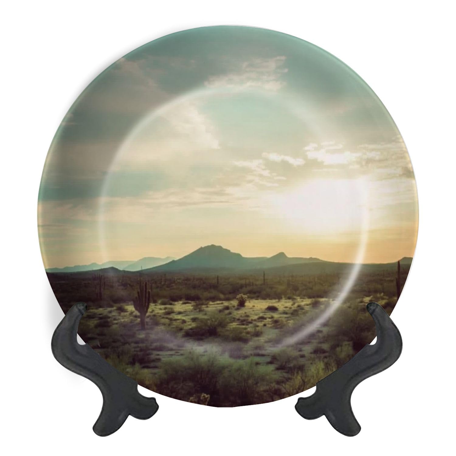 Decorative Plates for Display sunset Sonoran Desert Gift Plates Ceramic Collections Plates Hanging Artwork for Living Dining Room Kitchen Souvenir