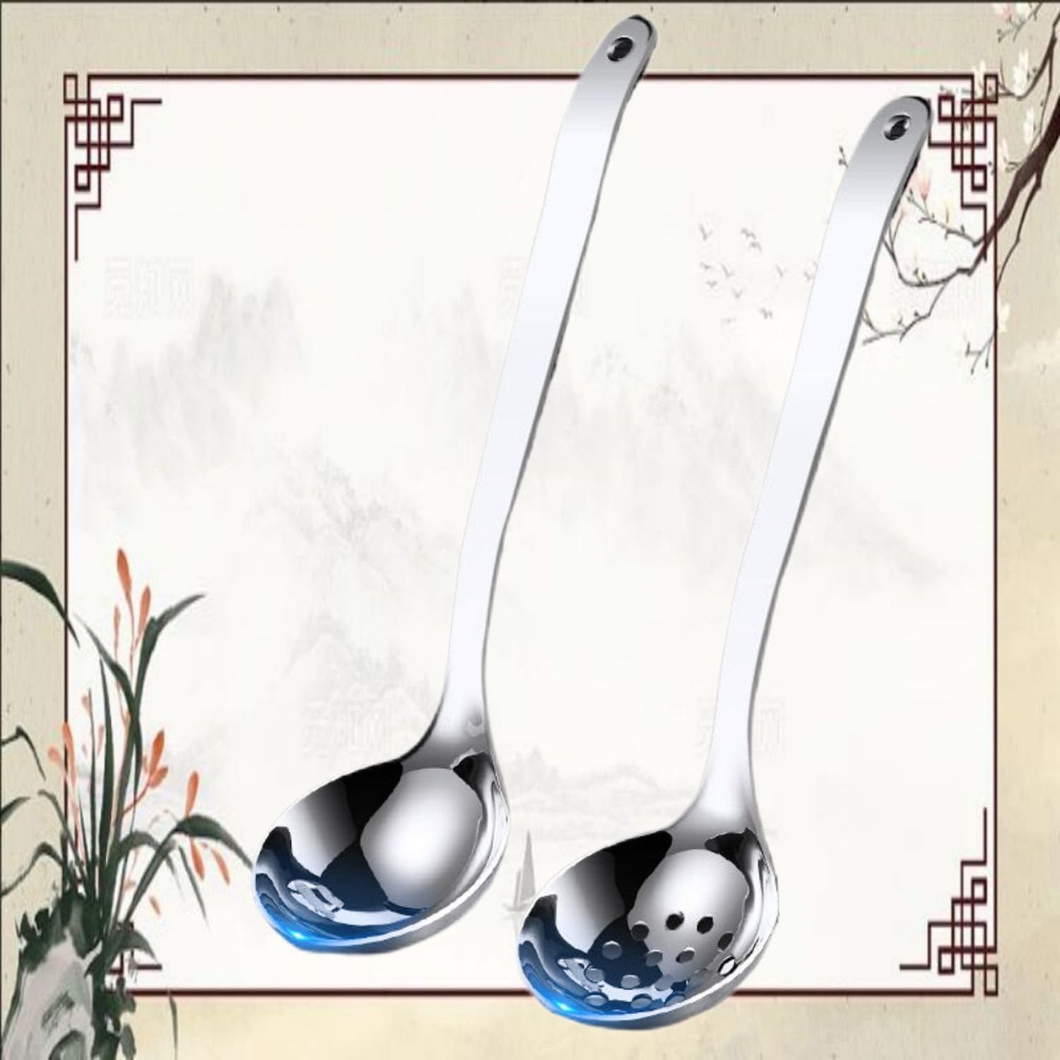火锅漏勺家用厨房勺子 Stainless Steel Long handled soup spoons，Spoons,Meal spoon 汤勺大号盛汤不锈钢316长柄捞勺滤网 Household Cleaning，Kitchen Storage Essentials