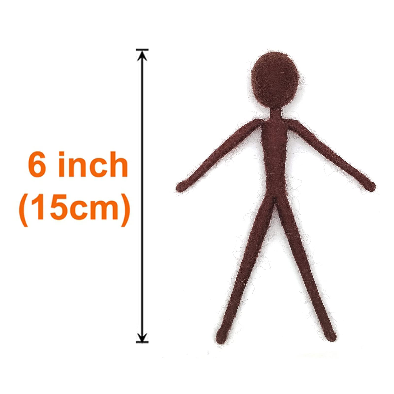 Paquete de 5 esqueletos de fieltro de aguja de tono de piel chocolate, amigable para principiantes, ahorra tiempo para la fabricación de lana de fieltro pura de 15 cm de alto