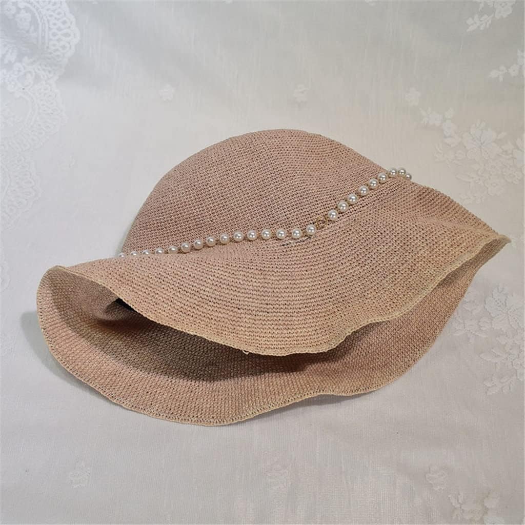 Pearl Chain Hat Sun Ladies Foldable Outing Beach