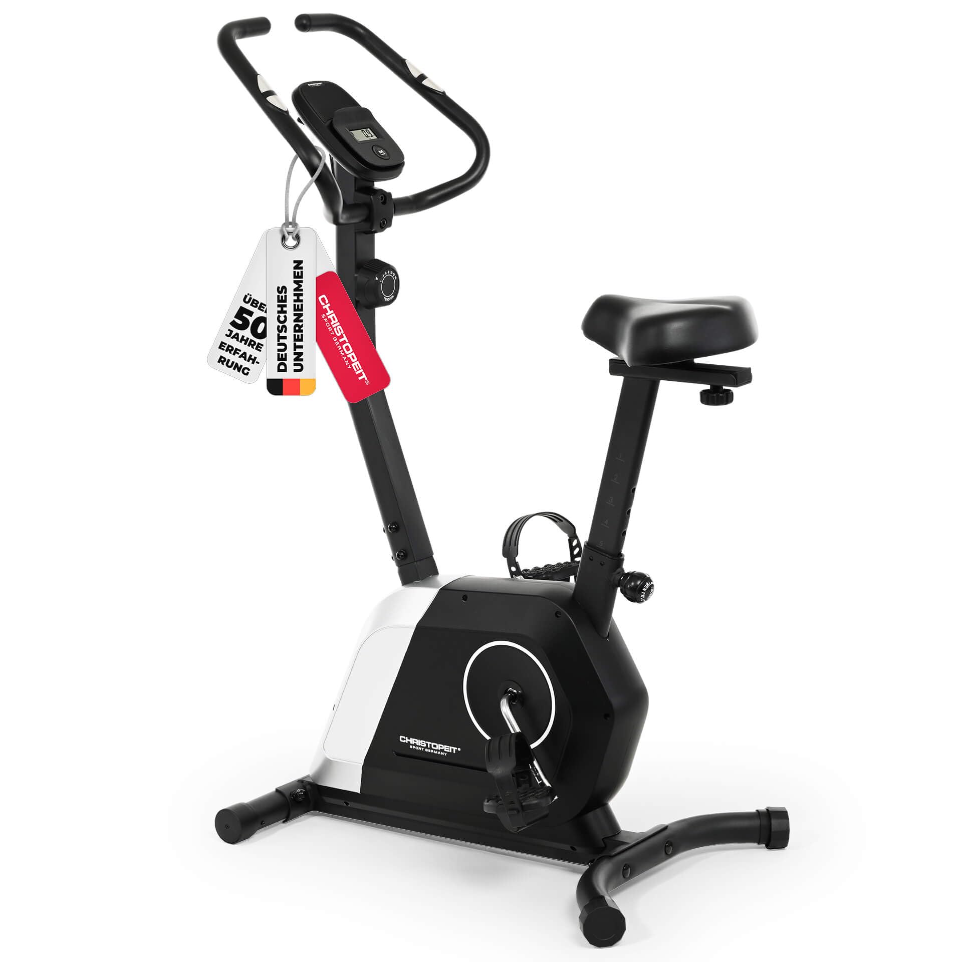Christopeit Heimtrainer „Activ“ – leises Fitnessbike mit Magnetbremse, 14 Widerstandsstufen, LCD-Display, Pulsmessung & Tablet-Halterung