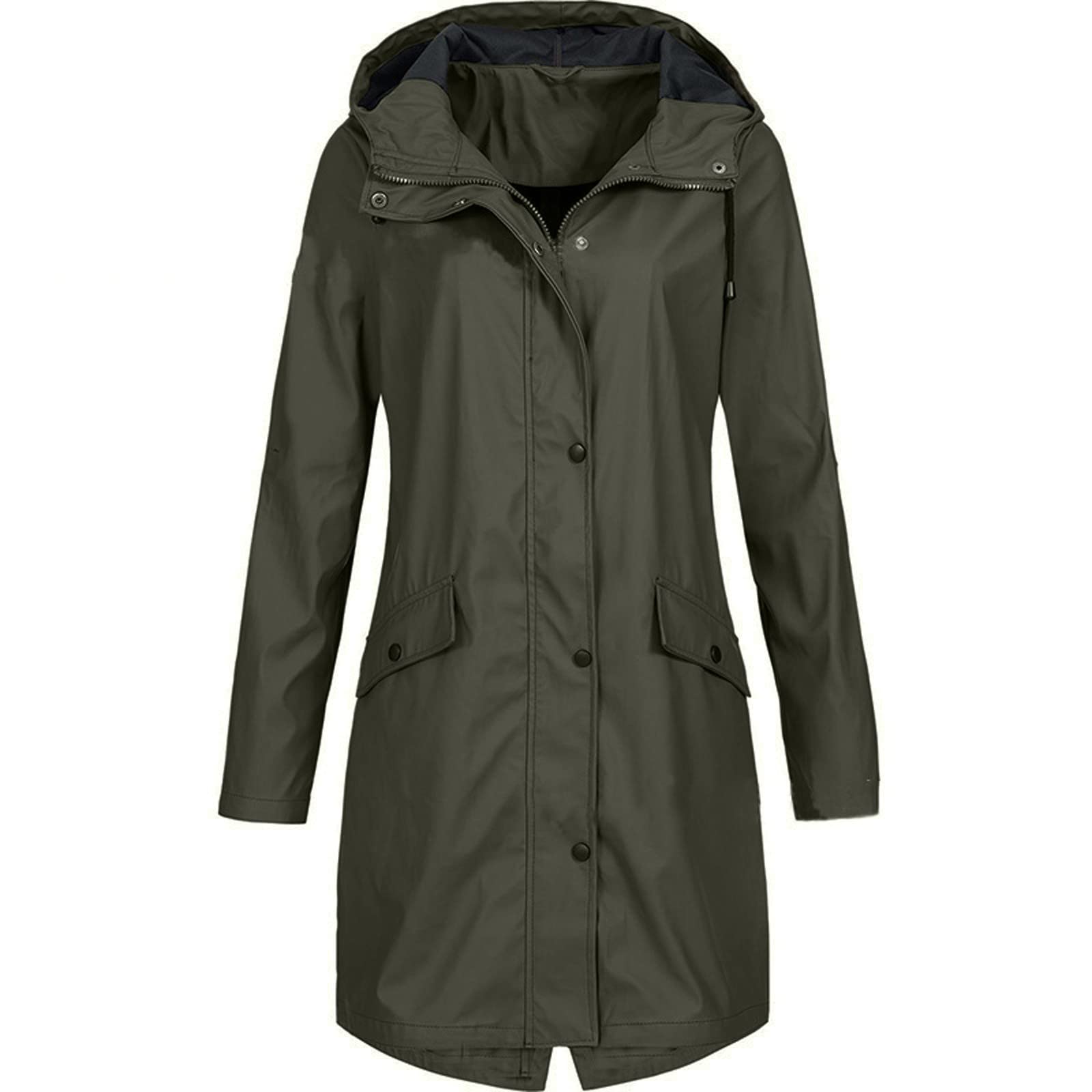 Impermeabile Donna Antipioggia, Maniche Lunghe， Classic， Cappuccio，