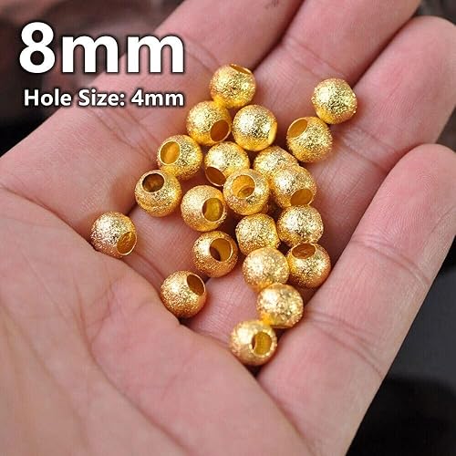 Miniatura 2 de 100 cuentas redondas de metal de latón sueltas de 0.315 pulgadas con agujero grande para fabricación de joyas (dorado)