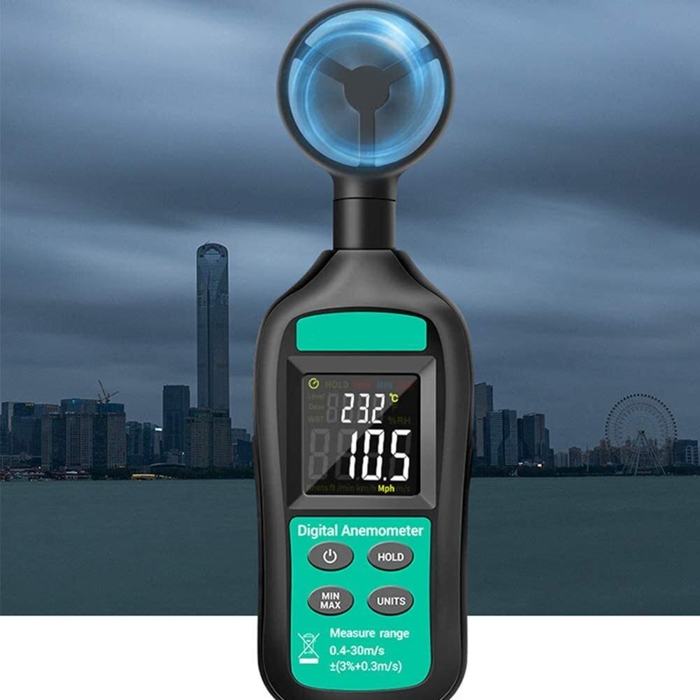 JJJ El anemómetro Digital de Mano con Pantalla de retroiluminación LCD Puede medir la Velocidad del Viento a través de la Paleta de Viento Utilizada