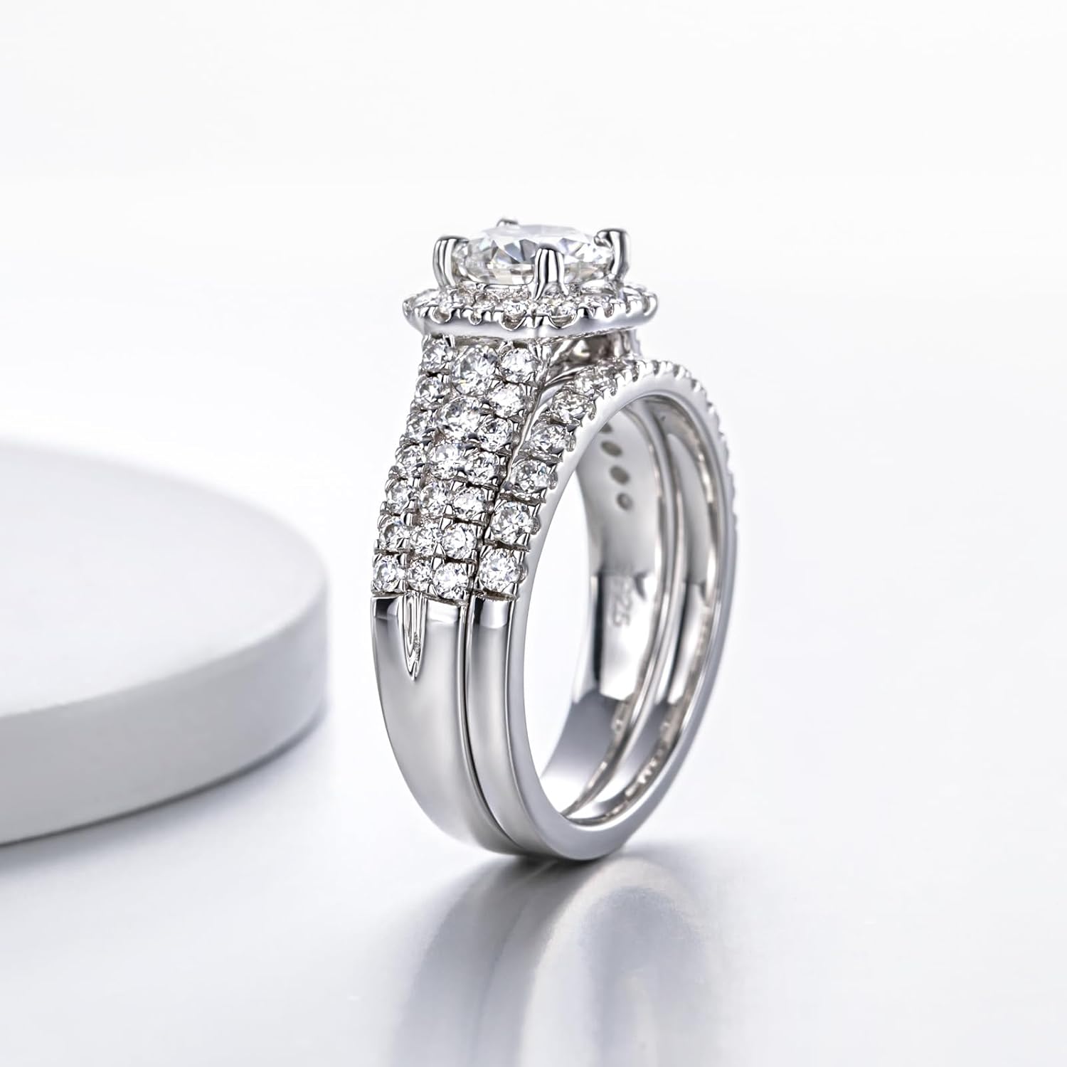 2.06ct Total Weight Square Halo Wedding Rings Sets for Women 1ct Center Moissanite Platinum Plated 925 Sterling Silver - Image 2