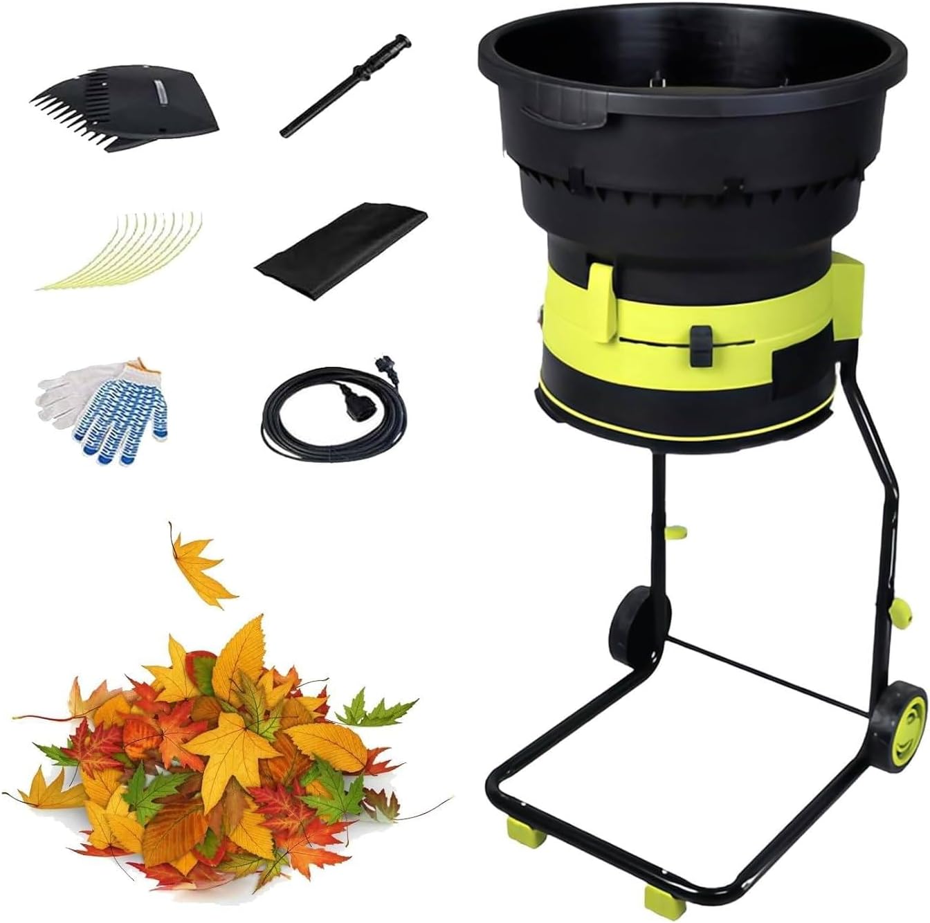 2500W Bladeless Electric Leaf Mulcher & Shredder, Electric Leaf Crusher Shredder, High-Speed 8000RPM Garden Chipper with Storage Bag & Leaf Rake, Crushing Rate 17:1 for Easy Maintenance NoPowerCord