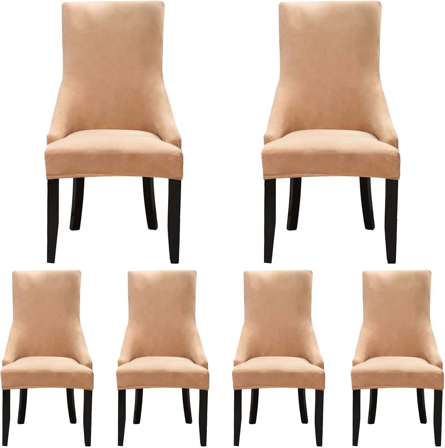 HACLEN Wingback Side Chair Slipcovers Velvet, Wingback Armchair Covers Soft Thicken Dining Chair Covers Stretch Removable for Banquet (Camel,Set of 6)