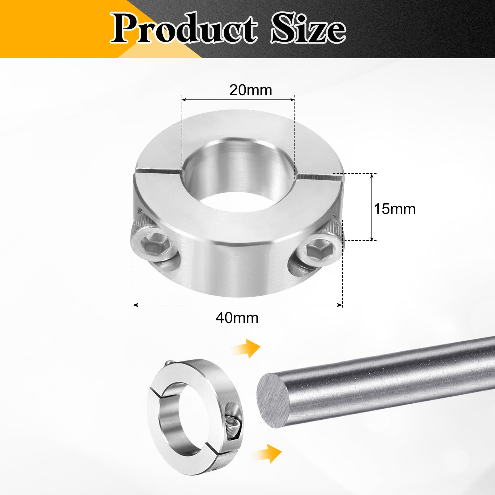 QUARKZMAN 4 Pcs Collar De Eje Dividido Doble Con Diámetro Interno De 20mm, Collar De Sujeción De Dos Piezas Con Diámetro Externo De 40mm Y 15mm De Espesor, Acero Inoxidable 304