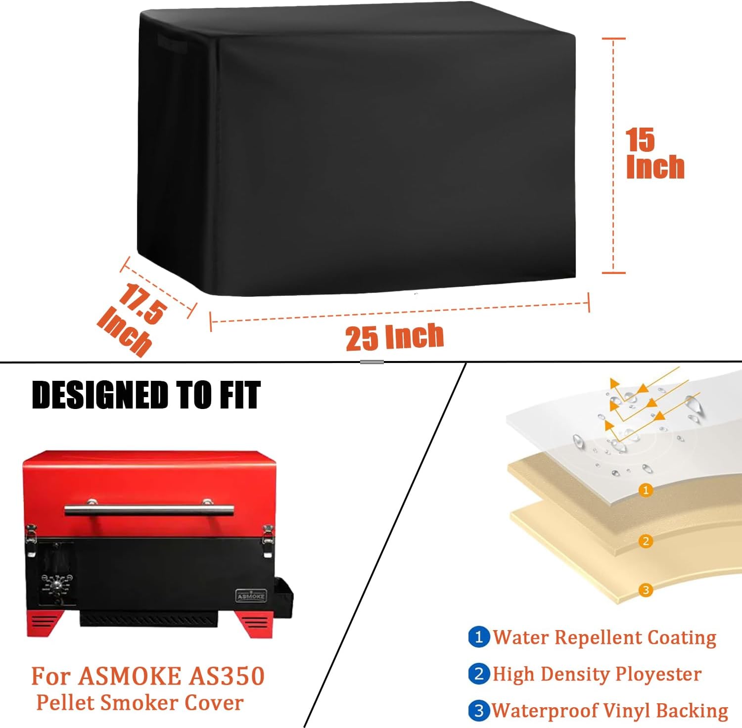 Tabletop Grill Cover for ASMOKE AS350 Wood Pellet Grills, Heavy Duty 600D Waterproof Table Top Portable Smoker Cover for ASMOKE Pellet Grill AS350/AS350DC BBQ Accessories