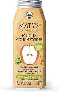 Maty's Organic Mucus Cough Syrup for Adults and Children 12+ - Made with Organic Honey - Thyme & Ginger - 6 fl oz.