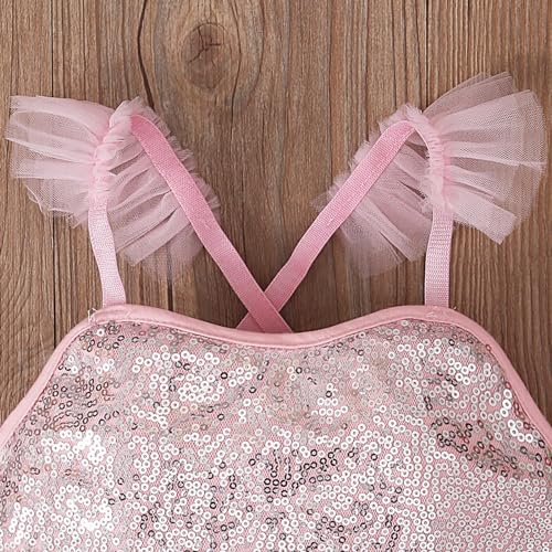 Infant Baby Girls Sequins Ruffle Romper Tutu Dress Summer Fly Sleeves Princess Birthday Party Tulle Dresses4