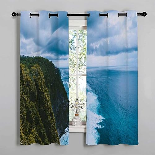 Miniatura 2 de Curtains Grommet Coastline Coast Beach Blackout Curtain for Door Cortinas para Ventanas De Cuarto 72Inch Width by 85Inch Length,2 Panels